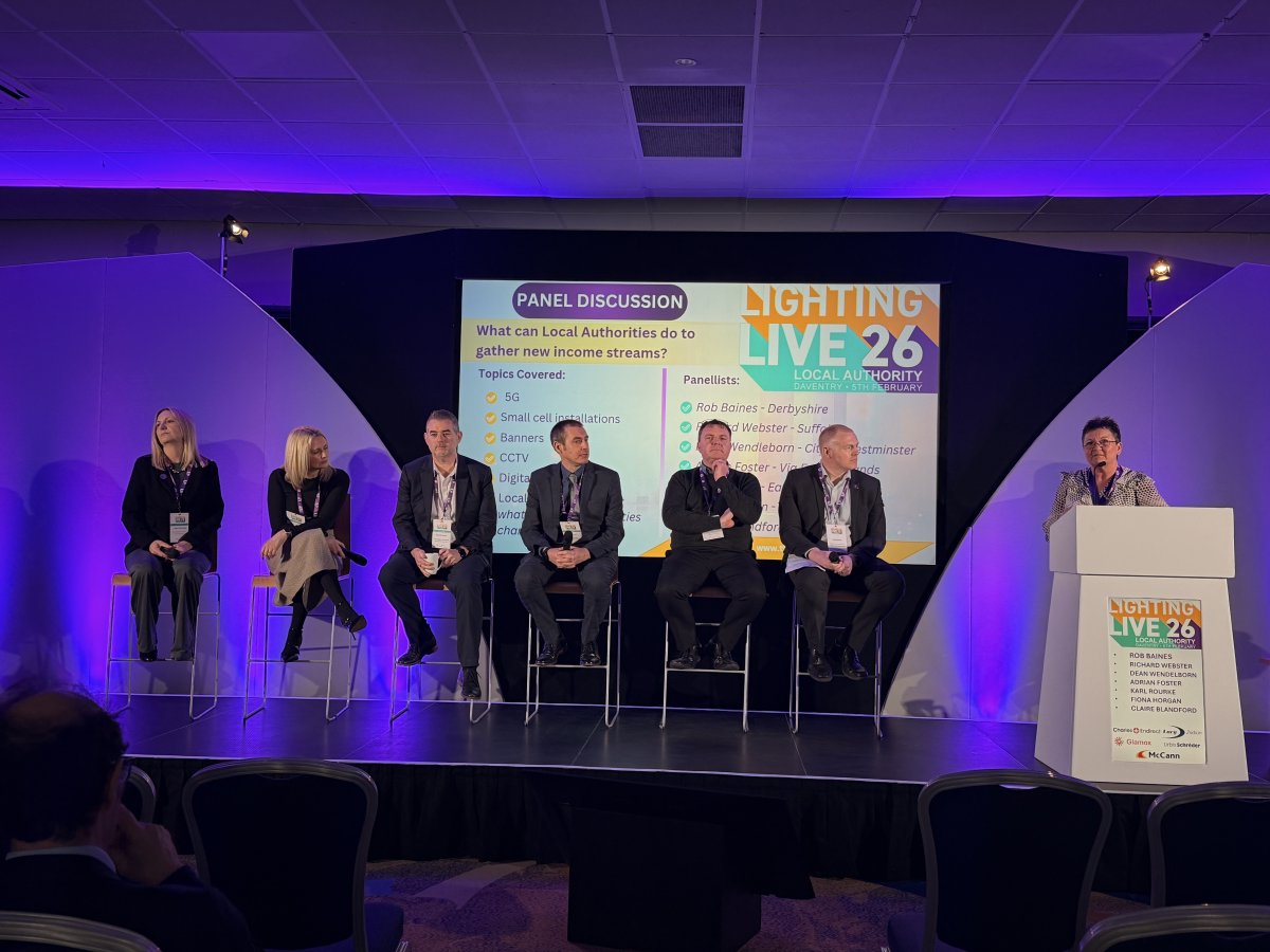 the_ilp's tweet photo. A strong close to #LightingLive with a panel discussion on how local authorities can unlock new income streams — from 5G &amp; small cells to banners, CCTV, digital advertising and local charging models.

#LocalAuthority #SmartInfrastructure https://t.co/iP8TdWJWbm