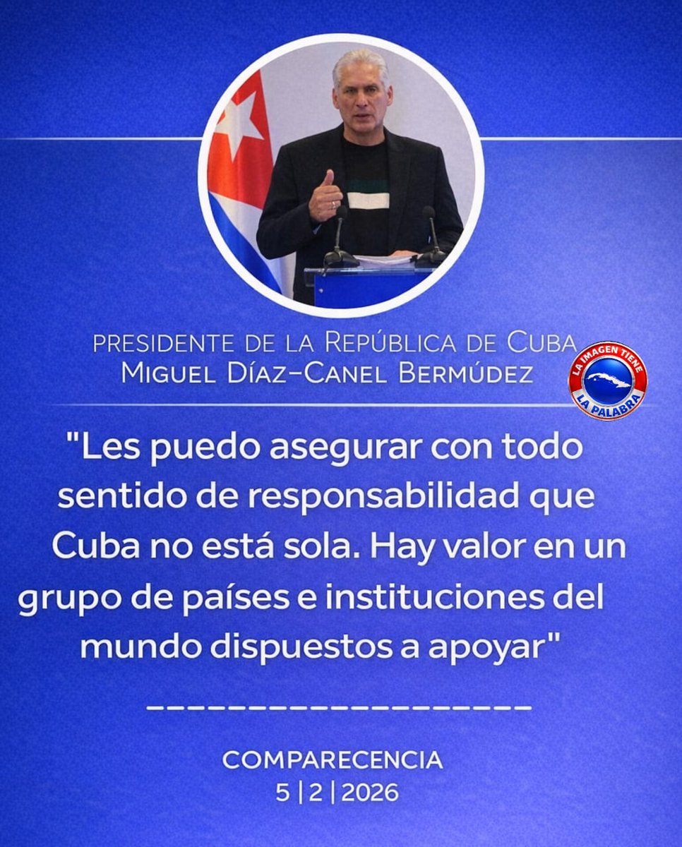 #CubaNoEstáSola, debemos continuar avanzando con nuestros propios esfuerzos, con la unidad en torno al Partido, la dirección de la Revolución Cubana y la participación del pueblo. Patria o Muerte, VENCEREMOS.