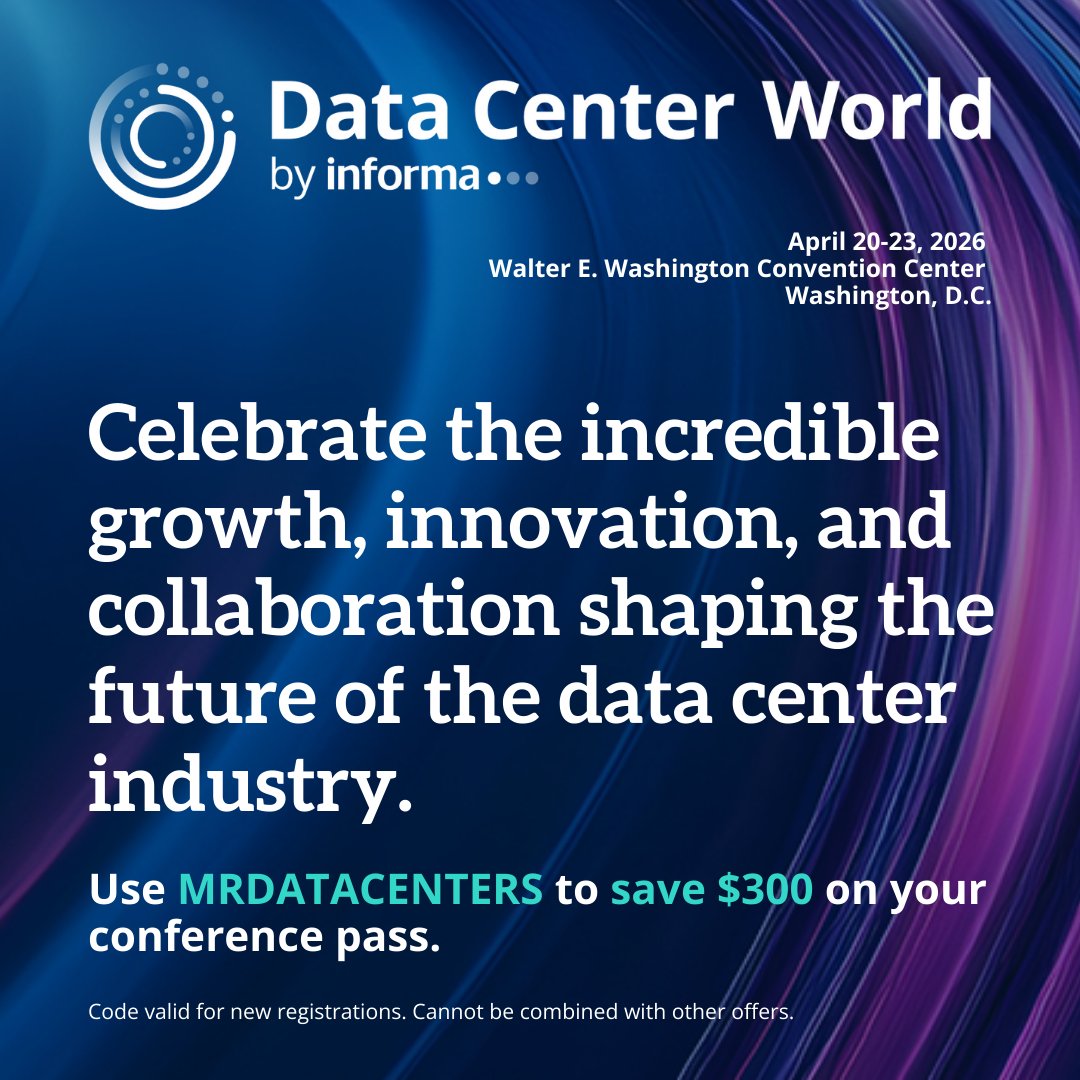 MrDataCenters's tweet photo. If you’re deciding whether @DataCenterWorld  is worth the trip, here’s the simplest way I think about it:

2026 is the year where power, timelines, and rack density stop being “planning variables” and become the limiting factors for growth. 

The value of DCW gives you an opportunity to get in the same conversations as the people actually solving (or running into) the constraints: utility coordination, campus expansion, AI-ready design, retrofits, procurement, and delivery timelines.

We’ll be there in Washington, D.C. (April 20–23, 2026), and if you’re planning to attend, you can lock in $300 off your conference pass with promo code MRDATACENTERS.