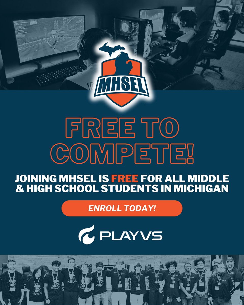 TheMHSEL's tweet photo. 🚨 LAST CHANCE to join the Michigan High School Esports League Spring 2026 Season! 🎮 FREE to compete | Grades 6–12 📅 Enrollment closes Friday, Feb. 6 at midnight

Spring into esports—get your teams signed up to compete, learn, grow and connect! 

#MHSEL #MiEd #Esports https://t.co/QqQAfHdn1k