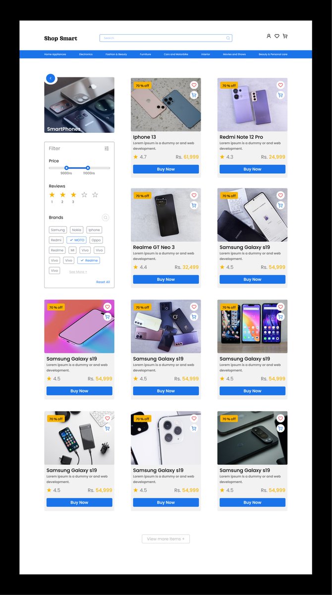 AnushkaSamudre's tweet photo. Product listing pages should feel effortless not overwhelming 
Designed this layout to balance visuals, filters, and smooth browsing.
Good UX = users finding what they want faster.
Thoughts on the spacing &amp; layout?

#ecommerceux #webuilayout #uxpractice #designinspo #figmaui https://t.co/cSxgOpxZOT