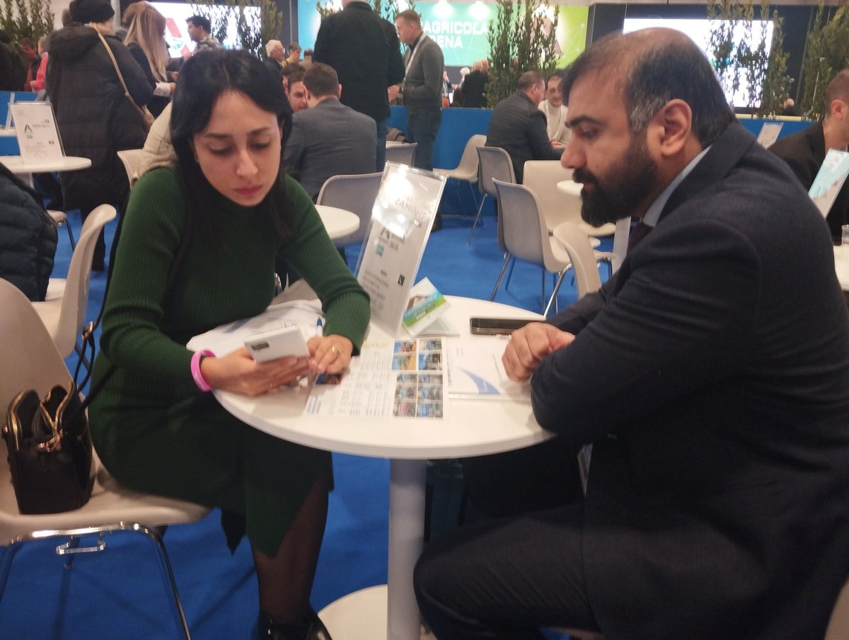 ITAIslamabad's tweet photo. Day 2 #Fieragricola2026 🇮🇹🇵🇰
Productive #B2B meetings underway at the #ITA Buyer’s Lounge, connecting 🇵🇰 delegation with 🇮🇹 manufacturers and #AgriTech leaders. 🚜
Focused on modern #AgriTech smart machinery &amp; future collaborations. https://t.co/Hu0xLdXJUZ