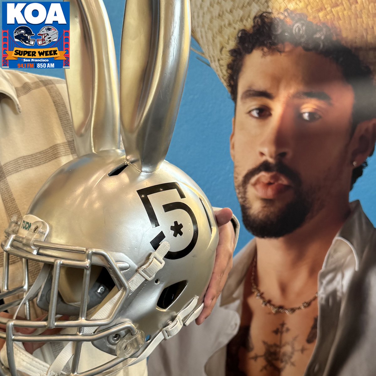 KOAColorado's tweet photo. @AnthonyRod33 @KOAJeana @Rossputin @DawsonRob @davejtepper @MandyConnell Bad Bunny x 🏈 

#KOASuperWeek https://t.co/OIm4o8lgTq