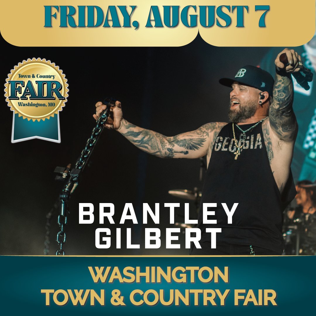 washmofair's tweet photo. If you like your country a little rough around the edges… this one’s for you. @brantleygilbert Washington, Missouri, 8.7.26 🤠⚡ https://t.co/8fyHlQqBAd