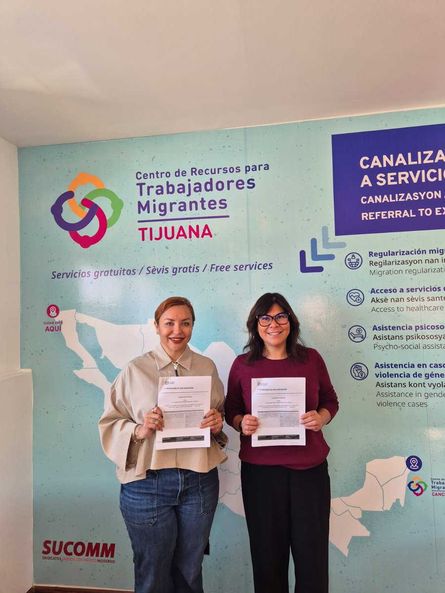 La #OIT en México firmó con el sindicato <a href="/sucomm_mx/">Sindicatos Unidos con México Moderno</a>  un nuevo acuerdo de cooperación para el año 2026, que garantizará la operación del Centro de Recursos para Personas Trabajadoras Migrantes, fortaleciendo su acceso a información, orientación y acompañamiento.
#MigraciónLaboral