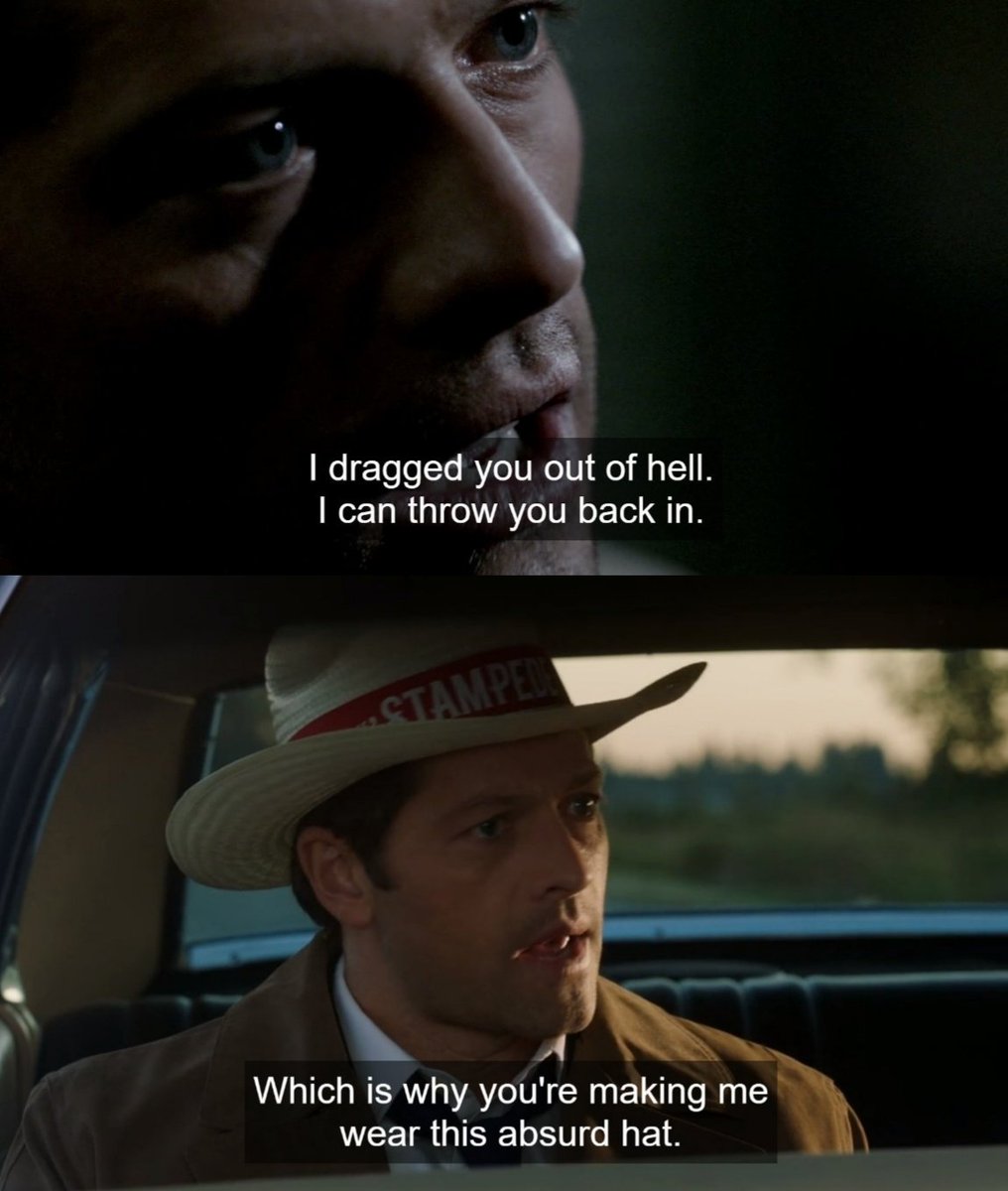 from fearsome solider of heaven to whipped husband who plays along dean's cowboy kinks... the ultimate character development