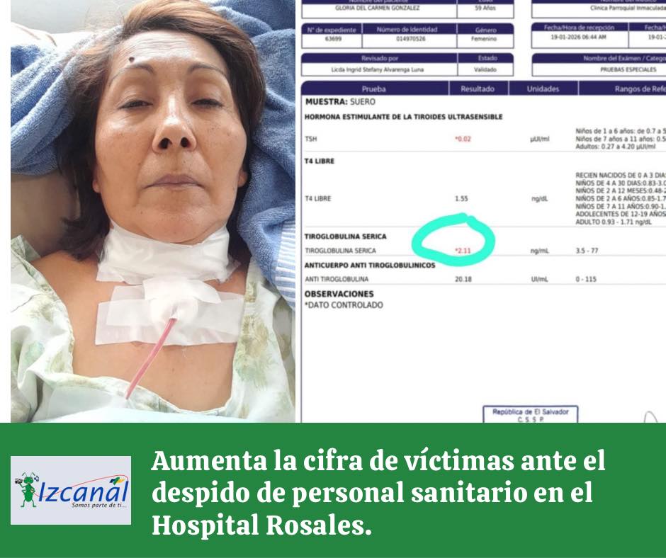 #DenunciaComunitaria| Gloria Morales, paciente de cáncer, denuncia que tras 7 meses de su cirugía el Hospital Rosales no le brinda yodo radiactivo. Según dijo, fue referida al sector privado, pero no tiene recursos para costearlo.

📷✍️ Izcanal