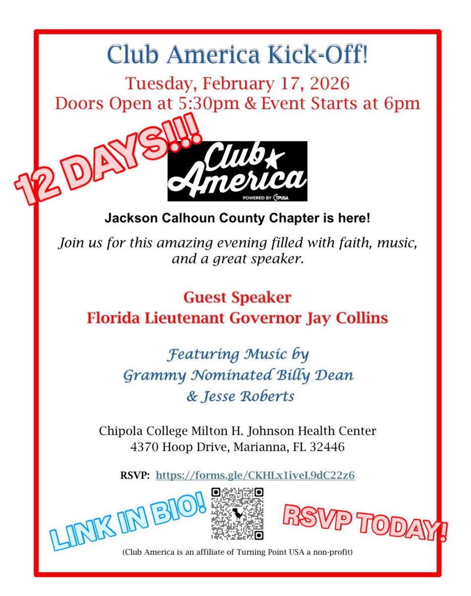 CAJAXCALCOUNTY's tweet photo. 12 DAYS!!!
FLORIDA PANHANDLE WE ARE LESS THEN 2
WEEKS AWAY RSVP TODAY!!! ALL AGES ARE WELCOMED!!! RSVP Link in Bio!!! https://t.co/2FbtCN6BOU