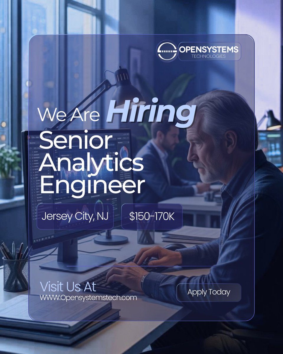 #Hiring: Senior Analytics Engineer!
📍 Jersey City, NJ (Onsite)
💰 $150K to $170K
📊 10+ yrs exp + Finance required
💻 Tech: Python/Java, SQL, Cloud
⚠️ US Citizen/GC only
👉 Build next-gen analytics platforms for a top firm.
📩 Apply: f.mtr.cool/yocdmvaplh
#FinTech #NJJobs