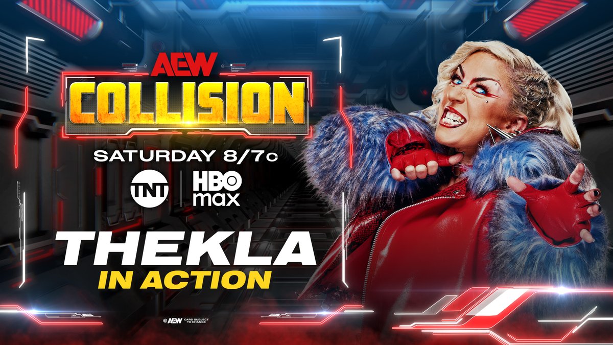 Saturday Night #AEWCollision
8/7c, TNT + HBO Max
THIS SATURDAY, 2/7

@Toxic_Thekla in Action!

Ahead of learning what the stipulation will be for her AEW World Championship rematch against @CallMeKrisStat, "The Toxic Spider" will be in action in Las Vegas, THIS SATURDAY!