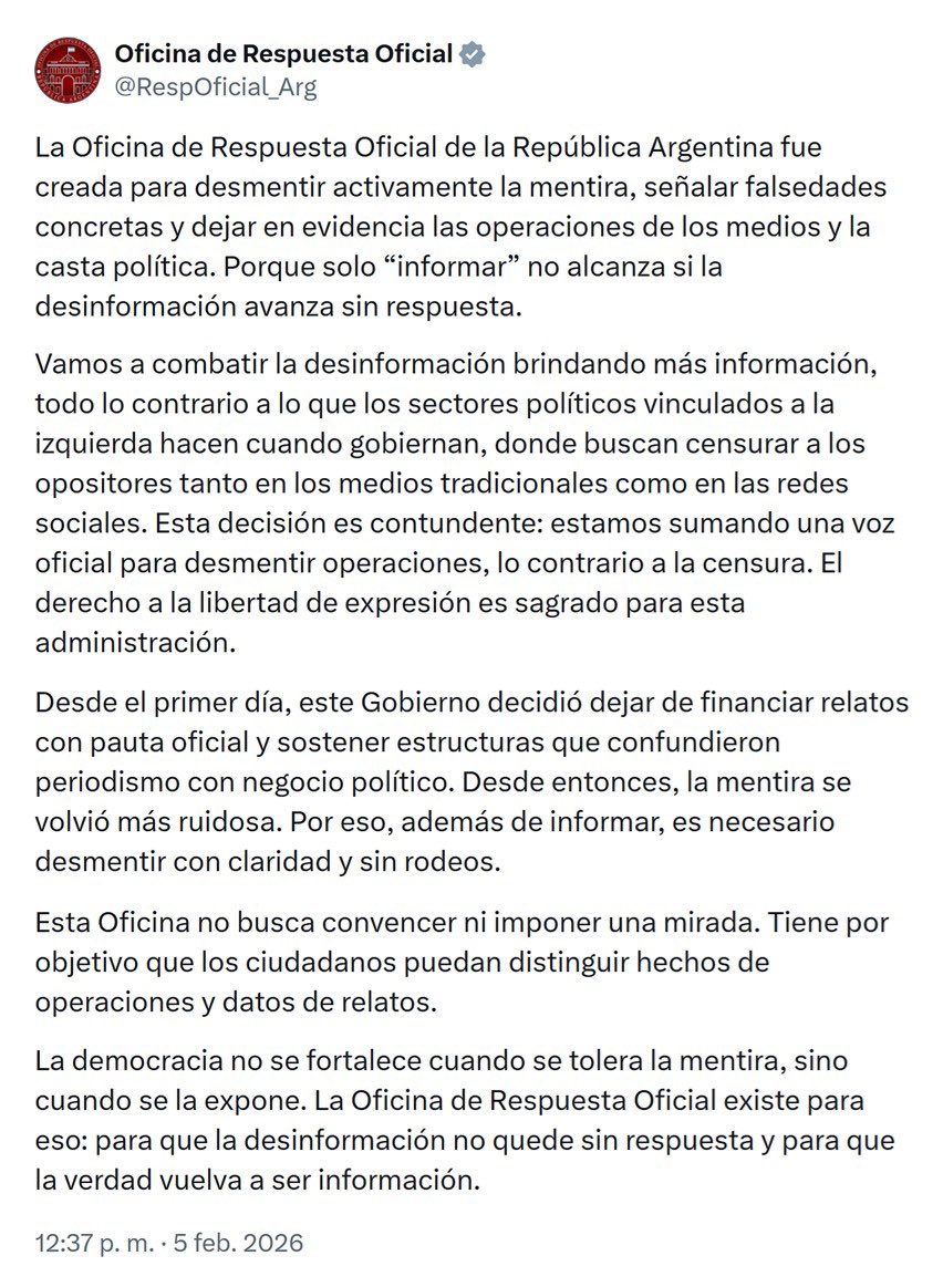 porquetendencia's tweet photo. "Oficina de Respuesta Oficial":
Porque el Gobierno anunció su creación para ‘combatir la desinformación’ https://t.co/mskMQ8Cf3c