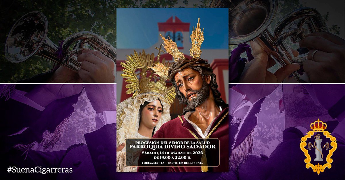 🗓 El próximo 14 de marzo volveremos a acompañar con nuestros sones al Señor de la Salud de la Parroquia del Divino Salvador de Nueva Sevilla... ¡Os esperamos! 

📲 Tenéis toda la información de esta y otras actuaciones en: lascigarreras.net/actuaciones/ 

🎼🎺🥁 #SuenaCigarreras