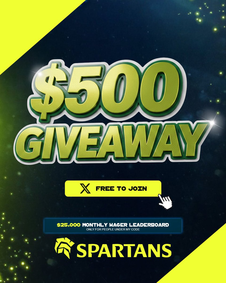 To celebrate our Monthly $25,000 Wager Leaderboard at <a href="/SpartansBet/">Spartans</a> we are giving away $500!

⭐ 5 Winners Gets $100 ETH

Follow these steps to join:
1️⃣ Follow <a href="/Real_HeatoN/">Emil Christensen</a> &amp; <a href="/SpartansBet/">Spartans</a> 
2️⃣ Repost &amp; Tag 2 Cash Hungry Friends

👉Leaderboard: spartans-leaderboard.netlify.app/?affiliateId=5…

➡️ Join the