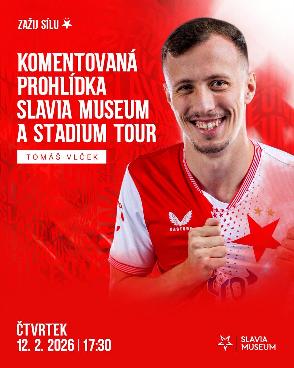 Dnes odstartoval prodej vstupenek na komentovanou prohlídku <a href="/SlaviaMuseum/">SlaviaMuseum</a> a STADIUM TOUR s VÁCLAVEM PETRÁKEM a obráncem A-týmu <a href="/slaviaofficial/">SK Slavia Praha</a> TOMÁŠEM VLČKEM 🔴⚪️⚽️Vstupenky můžete koupit v aplikaci SLAVIA nebo přes ticketportal 👉 vstupenky.slavia.cz/event/Komentov…