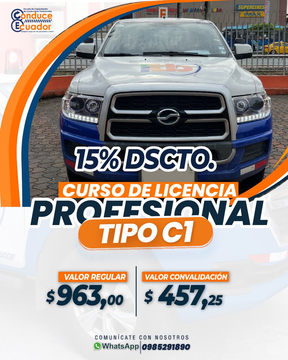 ConducEcuador's tweet photo. Da el siguiente paso como conductor profesional. 
El curso de Licencia Tipo C1 te abre nuevas oportunidades y te prepara para crecer. Escríbenos y conoce cómo inscribirte hoy. 📲 0985291890 
#seguridadprivada #licenciaprofesional #ambulancias #guayaquil #LicenciaC1 #ConductoresEC https://t.co/ZRC1bxINwt