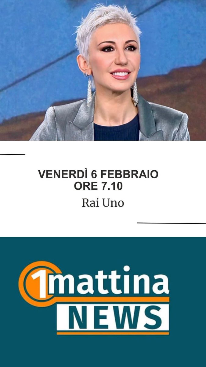 Se volete, vi aspetto domani 6 febbraio alle 7,10 a Uno Mattina News su Raiuno. #unomattinanews #raiuno