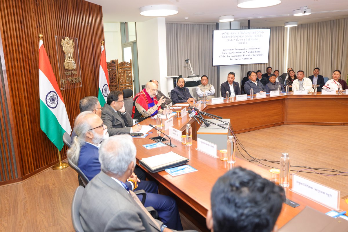 AmitShah's tweet photo. The tripartite agreement signed with the ENPO will constitute Frontier Nagaland Territorial Authority and empower it with financial autonomy and improved decision-making for holistic development of Eastern Nagaland. It removes the obstacles to speedier progress of the region. https://t.co/COsqYd7Dqx