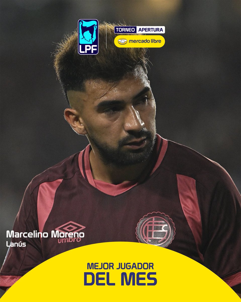 LigaAFA's tweet image. ¡Tenemos al #MejorJugador del mes! 

Marcelino Moreno la rompió toda en enero y fue fundamental para que @clublanus se ubique en la cima de la Zona A del #TorneoMercadoLibre 2026 🏆

⚽️ Goles: 3
🧠 Asistencias: 1
🎯 Efectividad en pases: 87% (74/85)

👉 @ML_Argentina