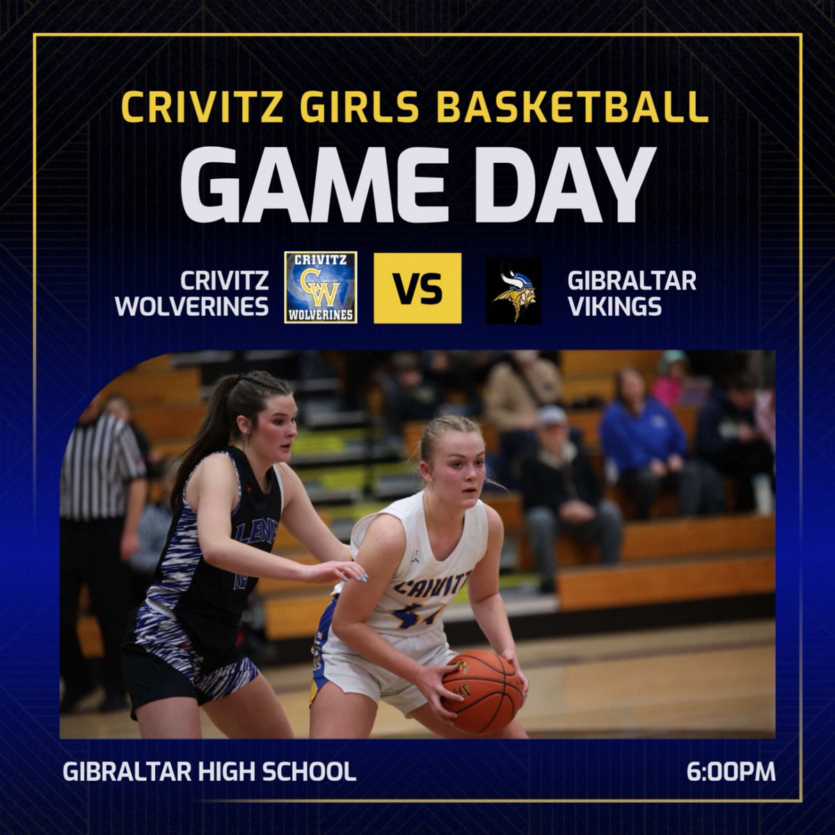 The Crivitz Girls Varsity Basketball Team is on the road tonight for a non-conference matchup with the Gibraltar Vikings. This will be a varsity only game, starting at 6:00 p.m. #GoWolverines