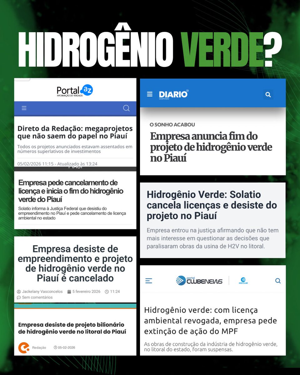 Há tempos digo: para além das alucinações petistas, existe a realidade. O hidrogênio verde virou promessa vazia. O projeto morreu e quem paga a conta é o povo, sem água, saúde e segurança. A realidade dói, mas precisa ser dita.