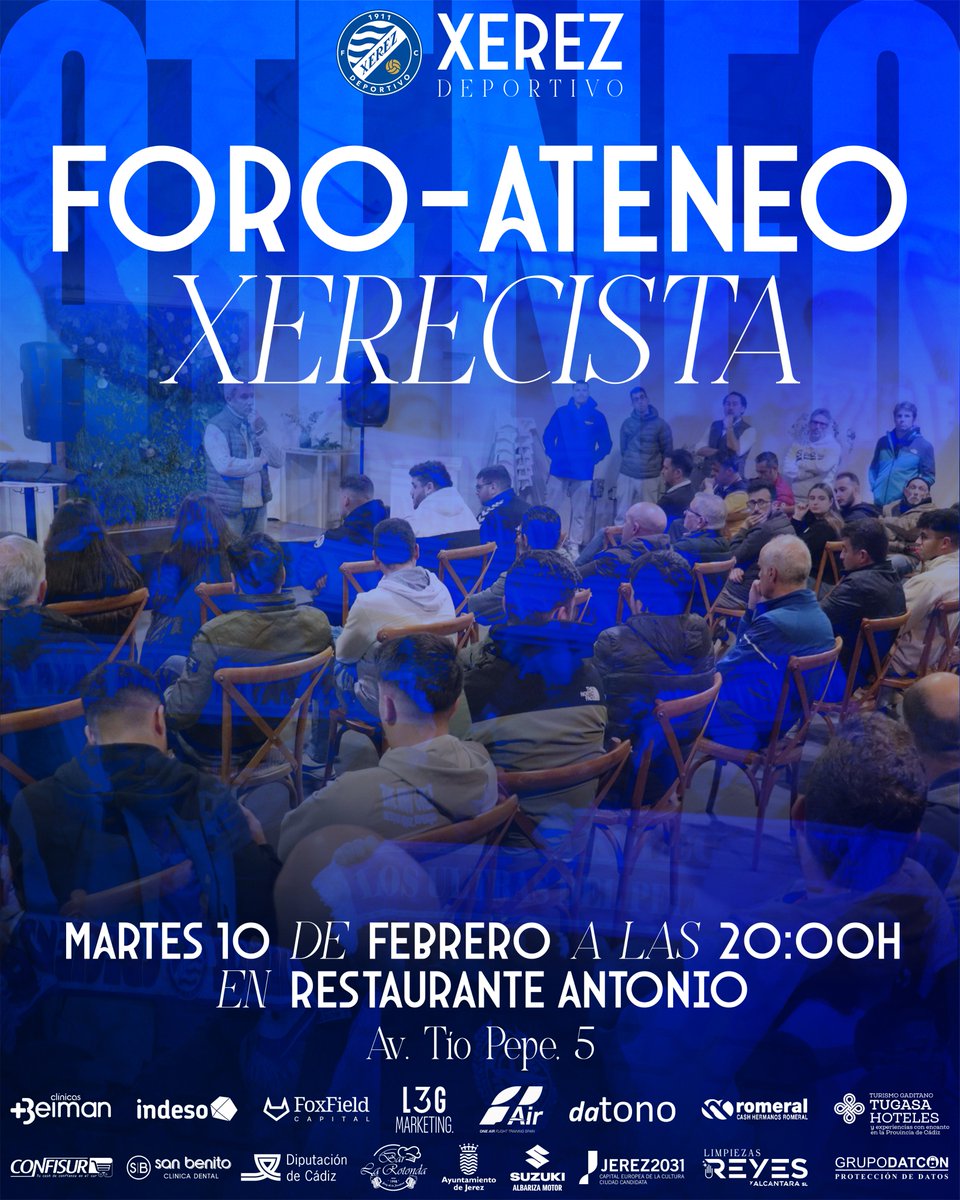 🗣️💬 En el #ForoXerecista debatimos y opinamos sobre la actualidad xerecista.

🔊 Solo para socios del #XerezDeportivo:

📅 Martes 10 de febrero
🕗 20:00H.
📌 Restaurante Antonio (Av. Tío Pepe, 5)