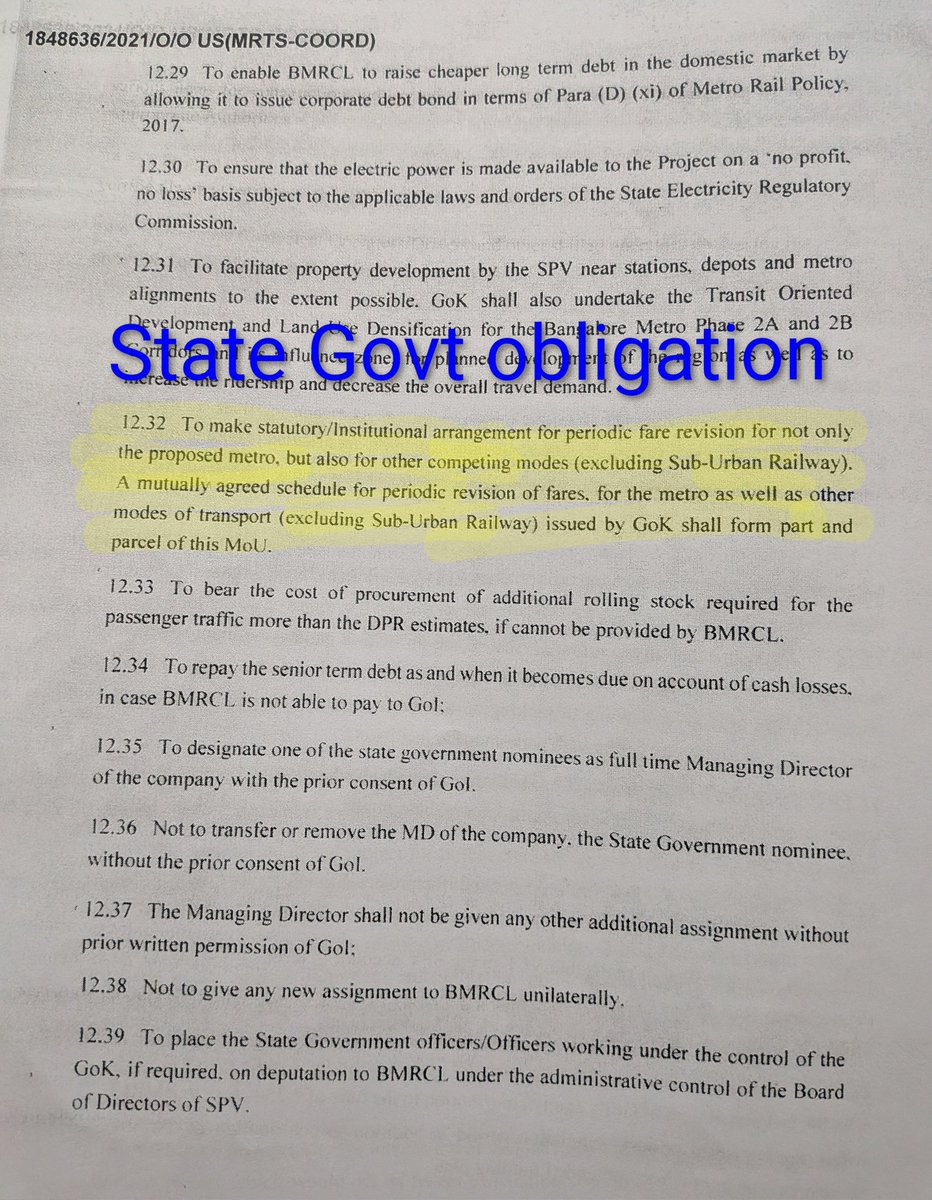 solidview's tweet photo. Bengaluru: Metro fare fixation process as per the MoU.

-GoK to make institutional arrangement (BMLTA) for fare revision for all modes except suburban rail

-BMRCL makes statutory arrangements

-GoI constitutes FFC if BMRCL requests

So, GoK &amp; BMRCL MD call the shots on fares. https://t.co/LyTGvJDvLr