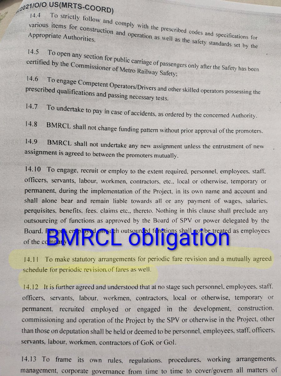 solidview's tweet photo. Bengaluru: Metro fare fixation process as per the MoU.

-GoK to make institutional arrangement (BMLTA) for fare revision for all modes except suburban rail

-BMRCL makes statutory arrangements

-GoI constitutes FFC if BMRCL requests

So, GoK &amp; BMRCL MD call the shots on fares. https://t.co/LyTGvJDvLr