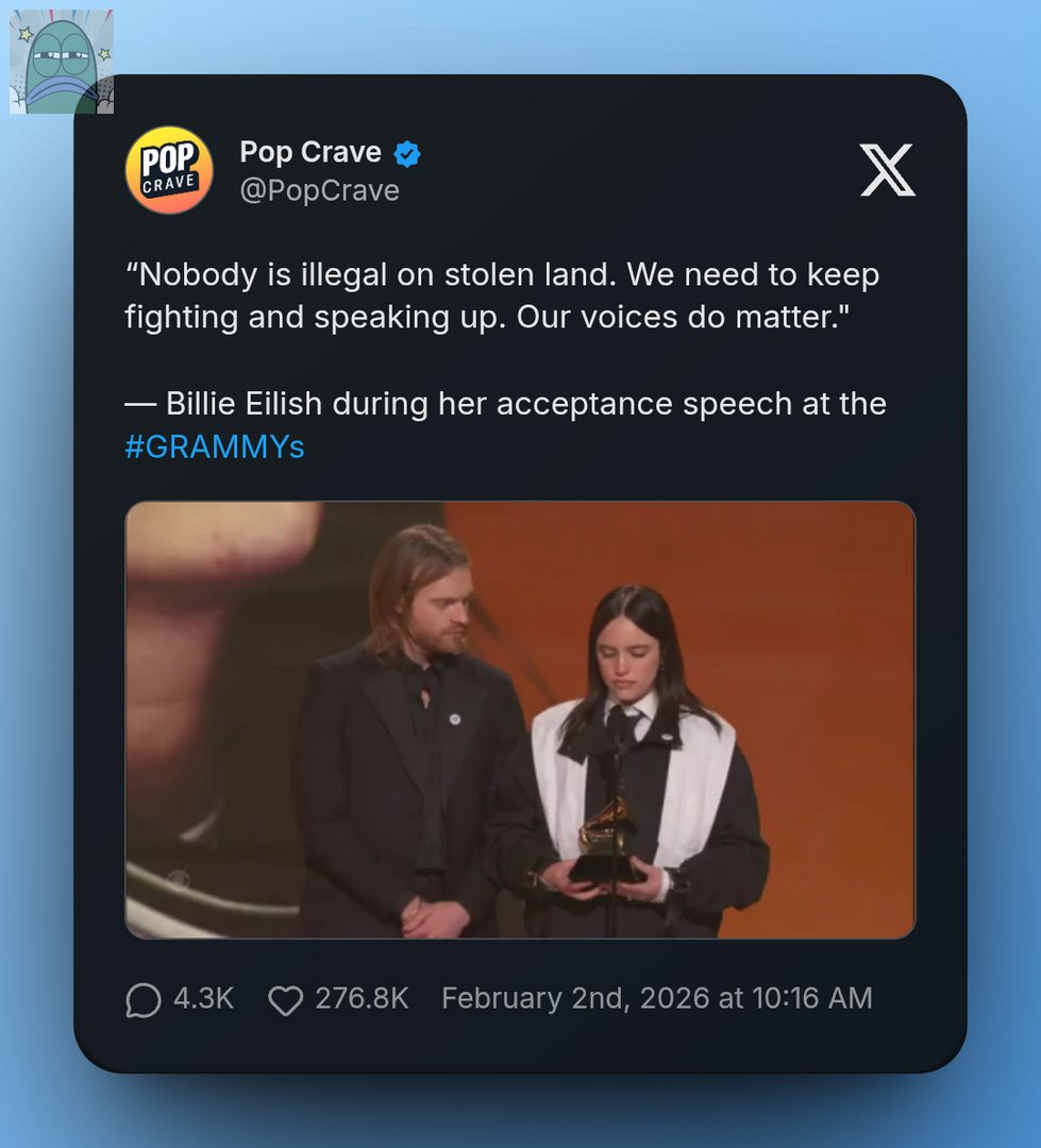 tanyarlfes's tweet image. 💚 kalian setuju ga dengan pernyataan billie eilish soal amerika itu tanah hasil curian??? 🙄