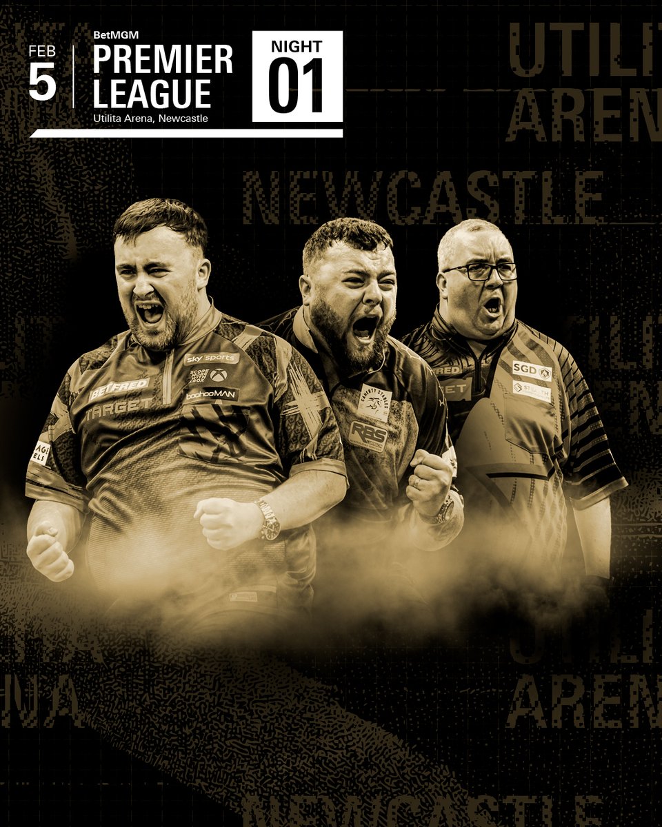 TargetDarts's tweet image. Welcome to Premier League Darts Night 1 in Newcastle 🔥

Josh Rock will kick off his Prem debut against Jonny Clayton to open the session, Luke Littler will renew his rivalry with Gian van Veen and Stephen Bunting will face MVG

Who's winning on the Tyne this evening? #TeamTarget