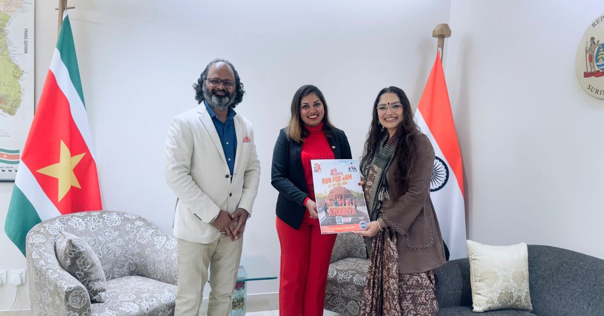 geetasinghoff's tweet photo. It was a pleasure to meet Ms. Sunaina Mohan, Acting Ambassador, Embassy of Suriname in India, and brief her about @RunForRam. We have invited the people of #Suriname to be part of this movement rooted in fitness, discipline, and cultural values. 

Details: https://t.co/r2D9gcoo2i https://t.co/GBEEYzcUMN