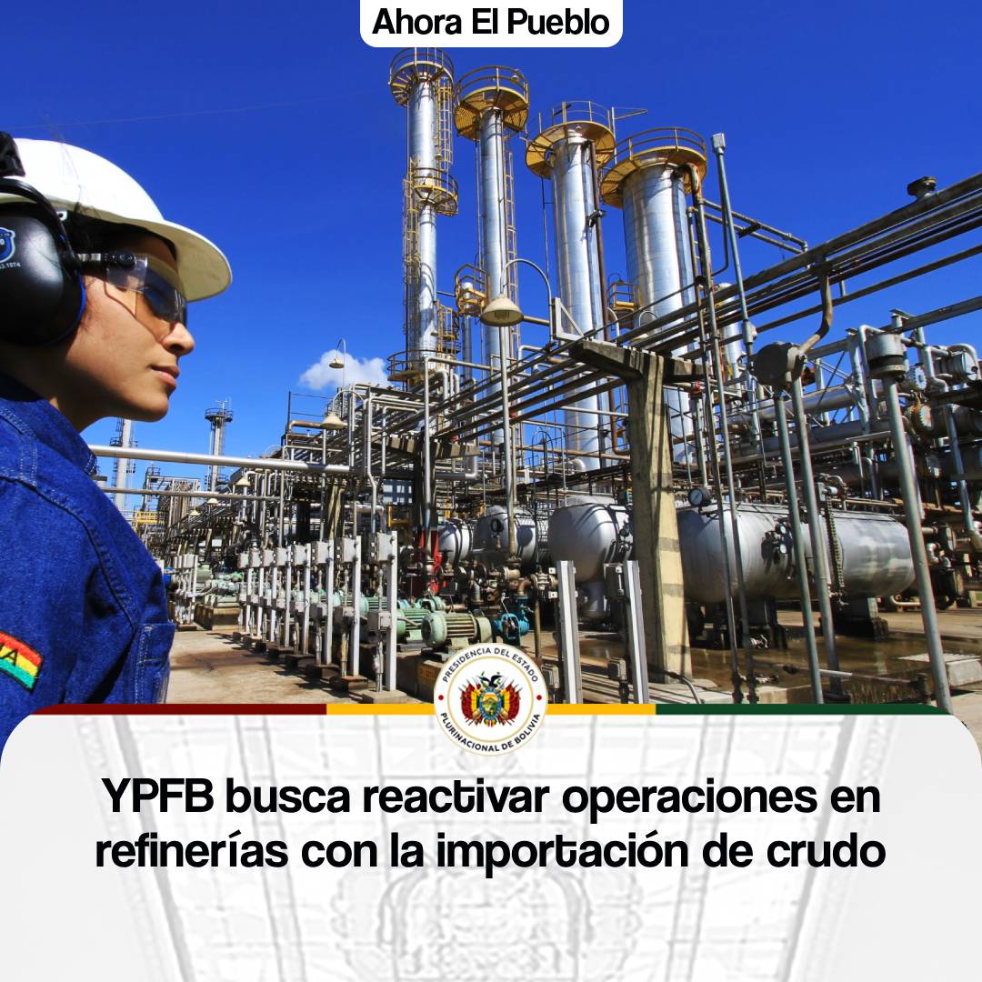 ahora_elpueblo's tweet image. ⛽🏭🔄 Yacimientos Petrolíferos Fiscales Bolivianos #YPFB anunció la importación de crudo con el objetivo de incrementar la capacidad operativa de las refinerías Guillermo Elder Bell, en Santa Cruz, y Gualberto Villarroel, en Cochabamba. 

#AhoraElPueblo