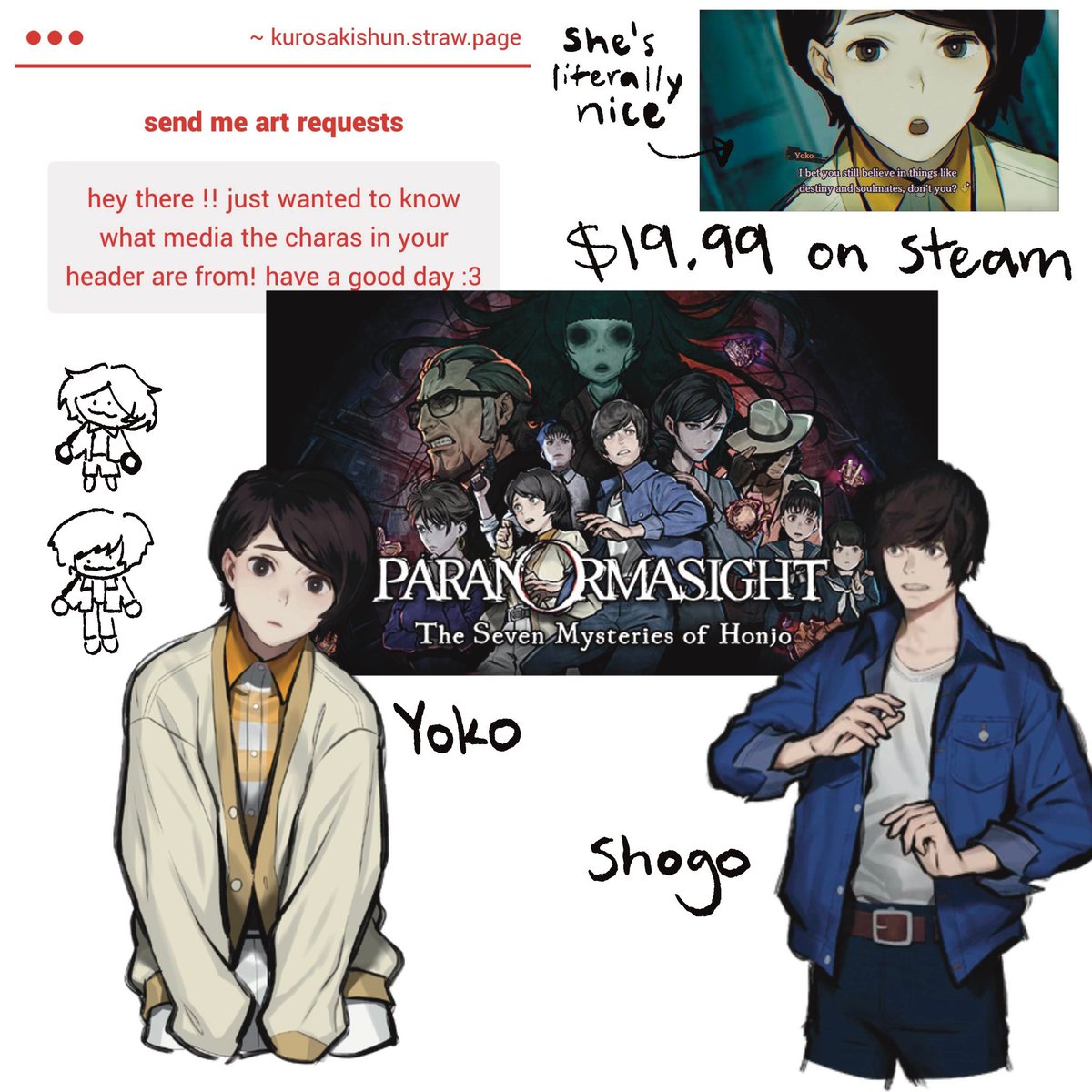 pakutheta's tweet photo. reposting my 2 minute propaganda. you guys wanna play paranormasight so bad. you wanna wishlist the new game so bad https://t.co/CKS9P7UsVm