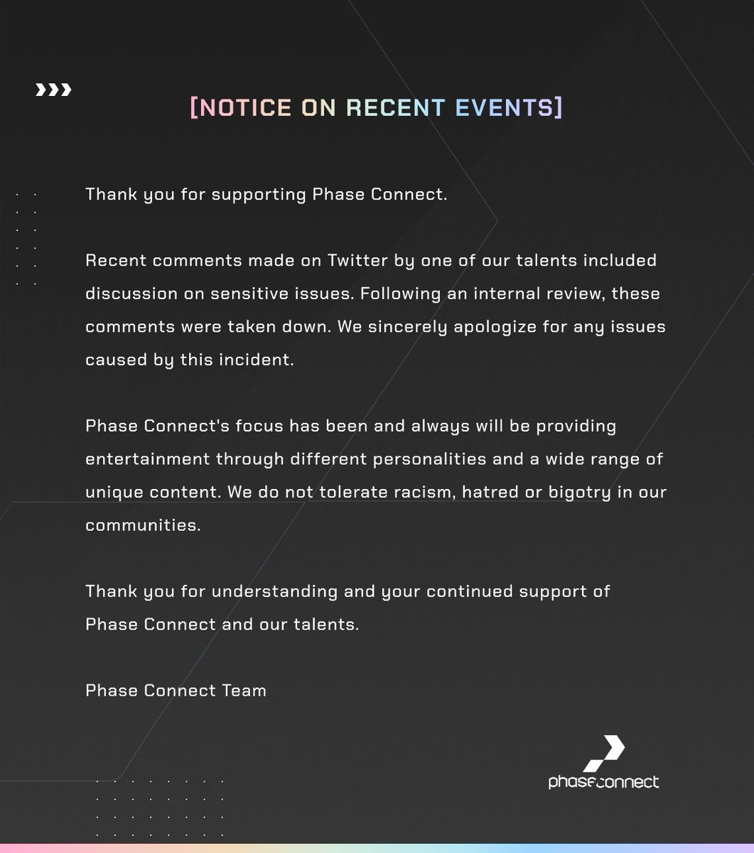 PhaseConnect's tweet image. An important notice regarding recent events. 

Thank you for understanding!