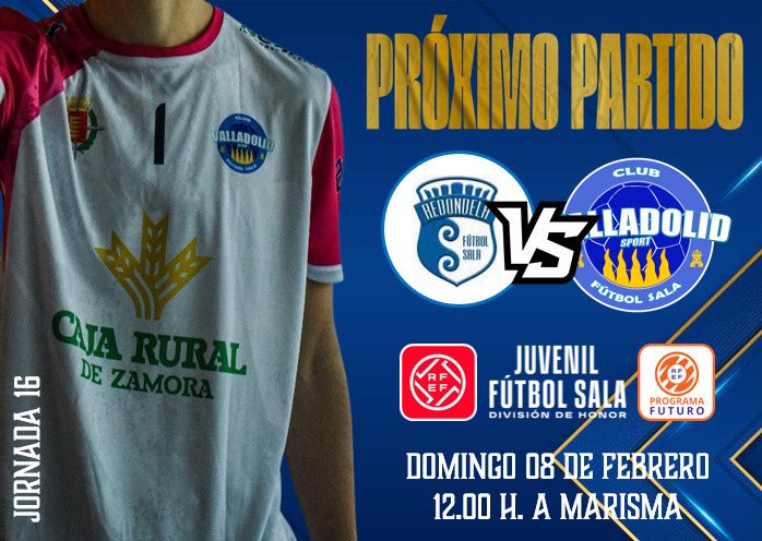 JUVENIL DH | Próximo partido 

📆 Domingo 08 de febrero 
⏰ 12:00 horas
🏟️ A Marisma
🔢 Jornada 16
🆚 @redondelafs 

#AzulEsElColor