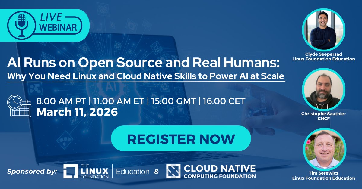 linuxfoundation's tweet image. AI is changing roles—but some skills still create long-term leverage.
Join this free webinar to learn why Linux, cloud native platforms, and full-stack fluency matter more than ever.

📅 March 11 | Free registration:
hubs.la/Q03_HSbW0

#AI #CloudNative #OpenSource #CNCF