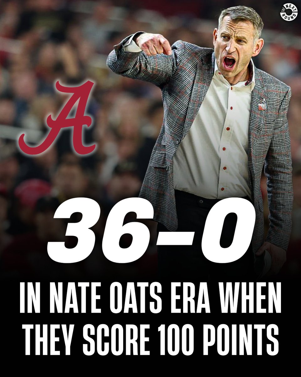 NextRoundLive's tweet image. Under Nate Oats Alabama is tied for the most 100-point games in the nation, with a record of 36-0 in those games.