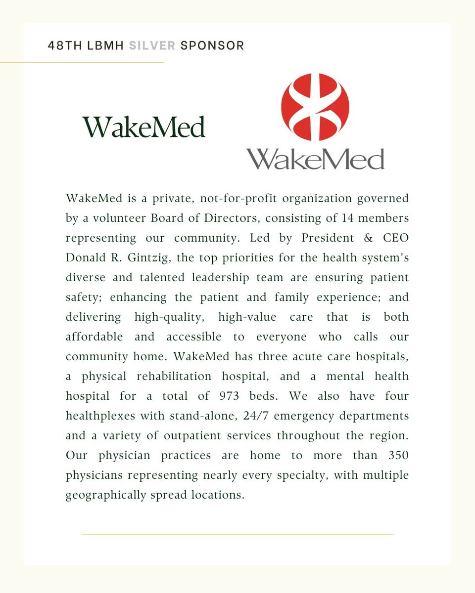 MHLegislativeBk's tweet image. Join us in celebrating WakeMed as a Silver Sponsor for the 48th Legislative Breakfast on Mental Health! Read more about our sponsors at legislativebreakfastmh.org/48-sponsors. 

#WakeMed #LBMH #MentalHealthAwareness #NorthCarolina