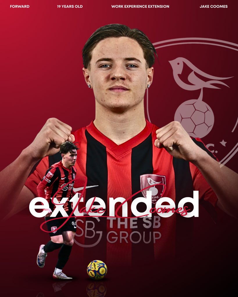 BracknellTownFC's tweet photo. JAKE EXTENDS FOR ANOTHER MONTH

Bracknell Town are delighted to confirm Jake Coomes will be staying at the club for another month after agreeing to extend his work experience loan from QPR.

Jake has impressed so far during his time at the club, bringing his energy and pace to games, most notably proving influential in our late comeback against Sholing.

We look forward to seeing more of Jake in the coming weeks.