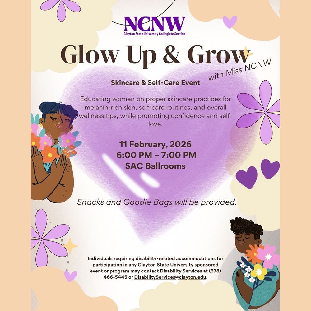Laker Nation! Looking for Valentine's plans? Wed. Feb. 11th!
Laker Navigators Cupid's Canvas 5p-7p Main Street
Math Club/Laker STEM Sisters Snack &amp; Craft 12p-2p Main Street
NCNW Glow Up &amp; Grow 6p-7p SAC Ballroom
 🧡 💙 
<a href="/csu_thesac/">Student Activities Center</a> <a href="/csucampusrec/">CSUCampus Recreation</a> <a href="/CSUHousing/">CSU Housing</a> <a href="/CSU_SA/">Clayton State SA</a> <a href="/ClaytonState/">Clayton State</a>