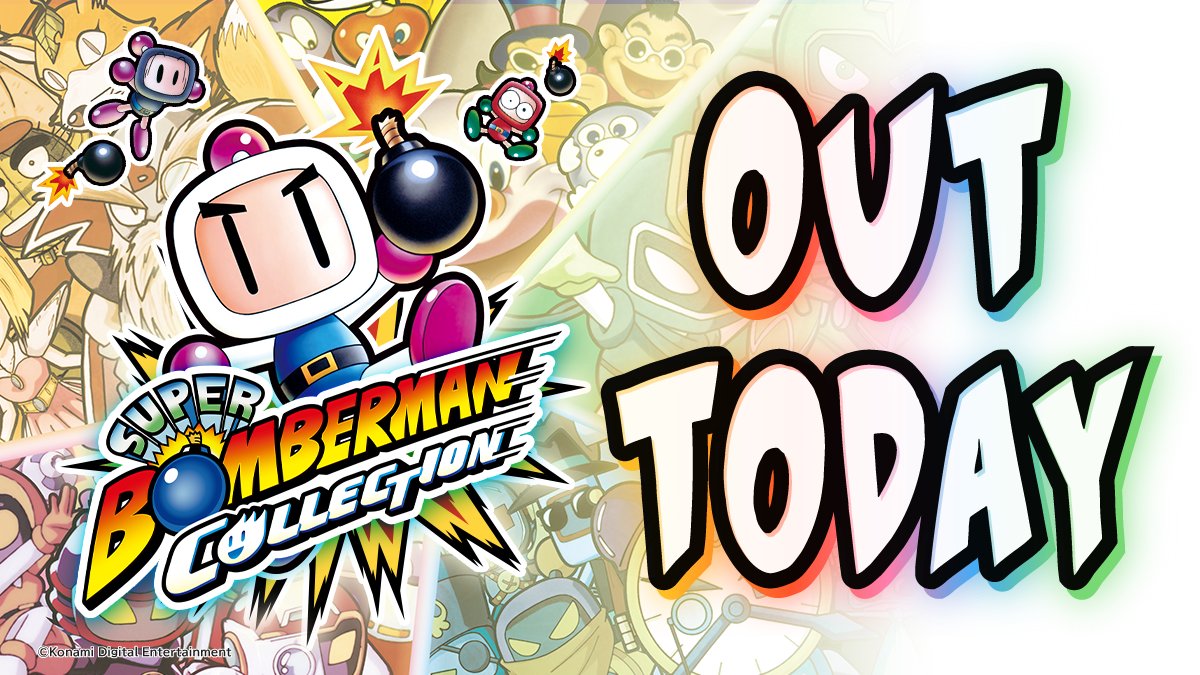 💣 SUPER BOMBERMAN COLLECTION releases TODAY! 💥 

This collection features a total of 7 titles including 
the long-awaited, previously unreleased versions of SUPER BOMBERMAN 4 and 5!
 
The new "Boss Rush" mode pits you against bosses from every era!
 
Official Website