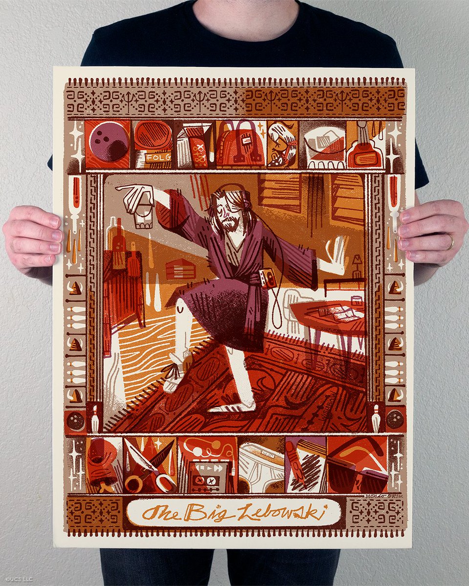 MondoNews's tweet photo. Mondo presents a new limited edition, screenprinted poster by artist Pam Wishbow for the Coen Brothers cult classic film THE BIG LEBOWSKI. 

Limited to an edition of 190 this screenprinted poster is available to pre-order today ... only at https://t.co/hYt6gp95mU (link in bio). https://t.co/FAnpbxsDvB