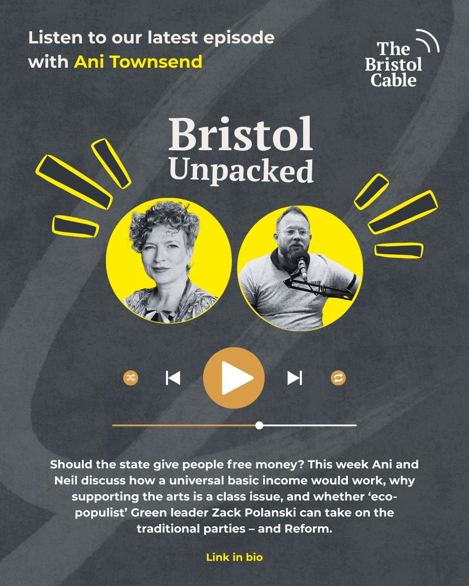 TheBristolCable's tweet photo. 🚨NEW: This time out on Bristol Unpacked, @NeilMaggs2 asks Green councillor Ani Townsend why the time is right to be trying a universal basic income in Bristol – and why the creative sector should benefit.

Listen now: https://t.co/4lBaalI5CG https://t.co/Mvwc3rgcC5