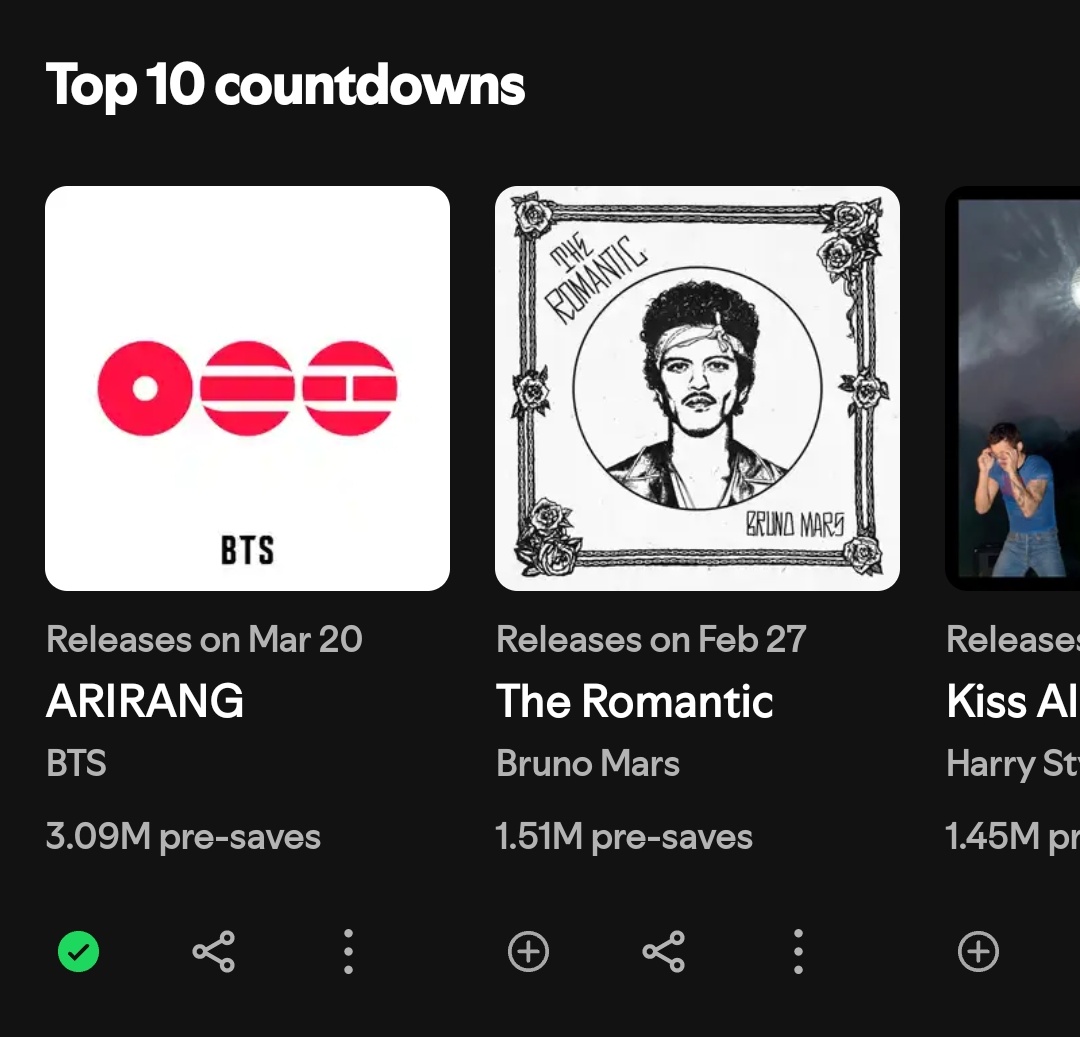 pjmIesviu's tweet image. 🚨 DIFUNDIR MORADAS! La meta para ARIRANG es llegar a los 7M y poder tener este récord, CORRAMOS LA VOZ PARA QUE MAS SE ENTEREN, EL TIEMPO ES LIMITADO 👇

— Album más preguardado: 5.88M
— #BTS_ARIRANG: 3.09M‼️

PRE SAVE ARIRANG
ARIRANG IS COMING
BTS IS COMING 
#BTSComeback2026