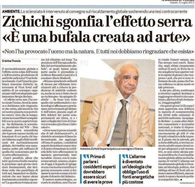 Erinni15's tweet image. Zichichi sgonfia l'effetto serra 
E' una bufala creata ad arte non l'ha provocato l'uomo ma la natura. E tutti noi dobbiamo ringraziare che esista

#clima #co2 #climateScam #farsaGreen