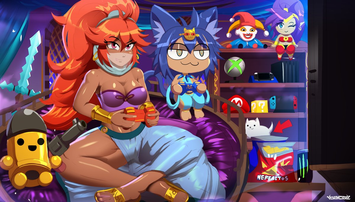 New art commission! incredibleintruder from DA wanted me to draw his cute Girl playing videogames x3! featuring his boi Nefer as a neco arc, balatro, Shantae, a bulletkin and annoying dog! xD
#commissionsopen #furry #art #commissions #shortstack #furryartist #furryart #shantae