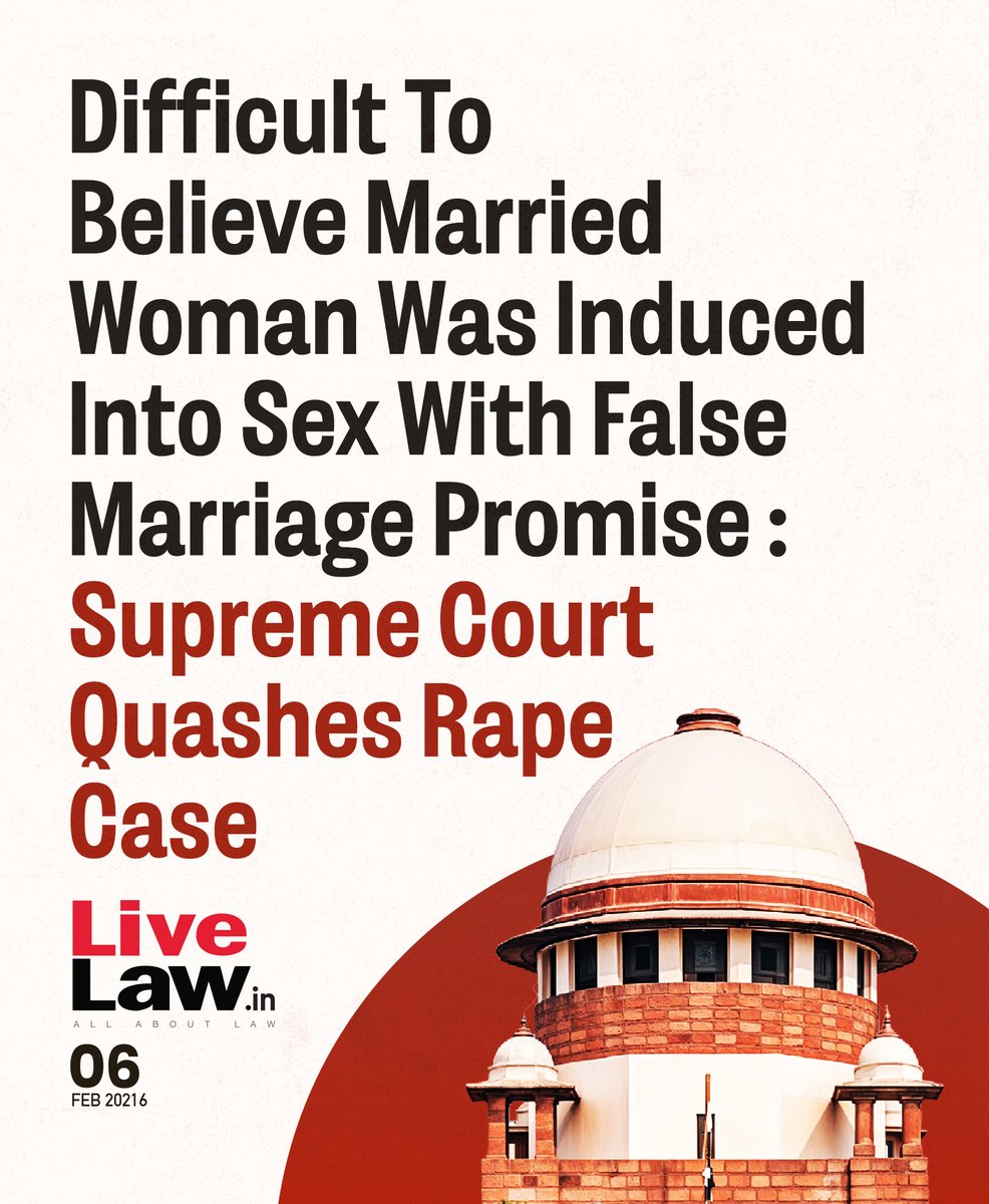 LiveLawIndia's tweet photo. The Court held that a promise to marry a woman with a subsisting marriage is void in law and cannot sustain a repeated rape charge under Section 376(2)(n) IPC.
Read more: https://t.co/JspUftTwTT
#SupremeCourt https://t.co/m7Ulw8xH4N