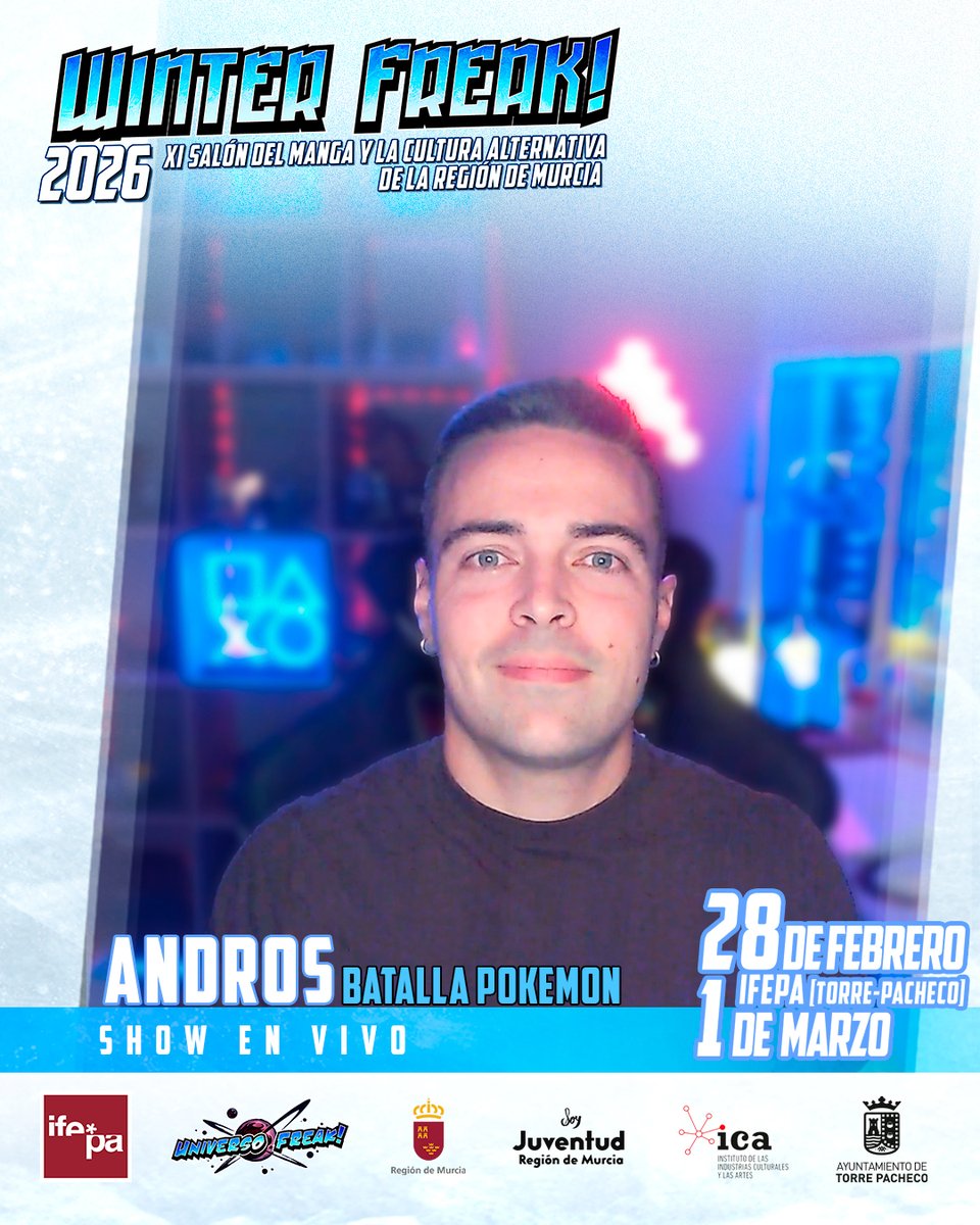 ⚡️ Llega a #WinterFreak2026 LA BATALLA POKÉMON, un GAME SHOW en vivo con retos, humor y público a tope.

Con:
🟡 <a href="/latonicapokemon/">La Tónica Pokémon</a>
🔵 @andros_08
🔴 @doublec_chris 

🎁 Sorteo final de 3 figuras 3D de los iniciales de Kanto solo por asistir

📅 28 feb · 1 mar
📍 IFEPA Torre-Pacheco