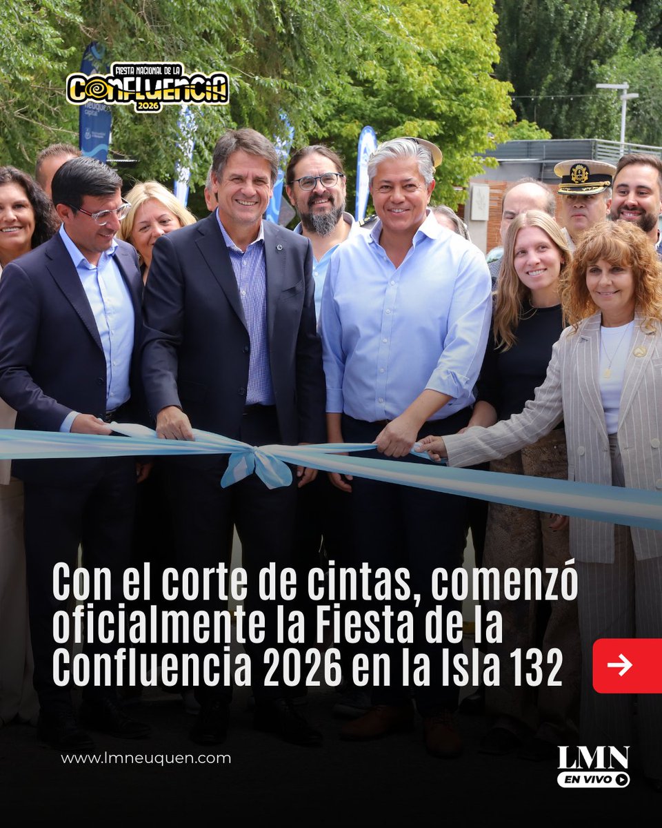 LMNeuquen's tweet photo. 🎉 Con el corte de cintas, comenzó oficialmente la #FiestaDeLaConfluencia 2026: música, gastronomía y feria a orillas del #Limay. https://t.co/ZFQIU9Ly9q