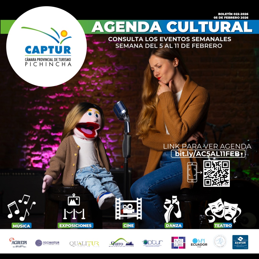 🎭 ¿Plan para esta semana en #Quito?
Conciertos 🎼, expos 🖼️, danza 💃, teatro 🎭 y cine 🎬 en toda la ciudad.

🔎 Agenda aquí 👉 bit.ly/AC5AL11FEB

#AgendaCultural #EventosQuito #QuitoNocturno #TurismoEcuador
