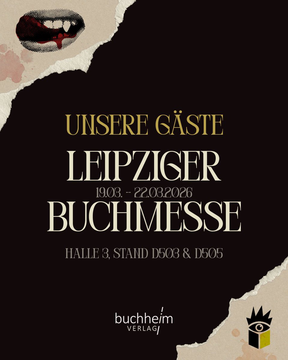 BuchheimVerlag's tweet photo. Hallo Leipziger Buchmesse 2026! 🖤

Auch dieses Jahr sind wir wieder auf der Buchmesse dabei und freuen uns, euch unsere diesjährigen Gäste vorzustellen!

Wir freuen uns auf Stephen Graham Jones und Oliver Kern!
Pünktlich zur Buchmesse erscheinen ihre Vampir-Romane bei uns!🦇 https://t.co/BKSALlSNdX